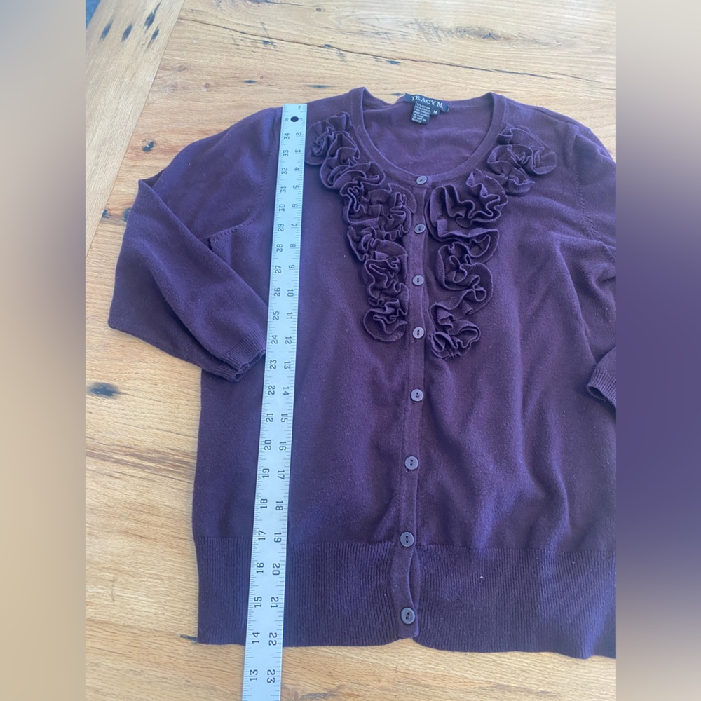 Tracy‎ M Deep Purple Ruffle Cardigan - Picture 6 of 9